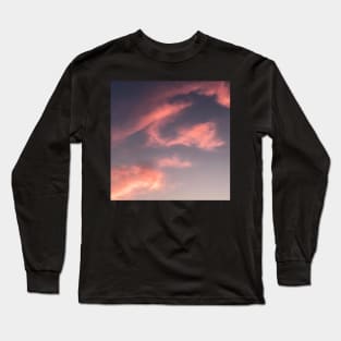 Pink And Orange Clouds In A Grey Sunset Sky With A Little Moon In Sight Long Sleeve T-Shirt